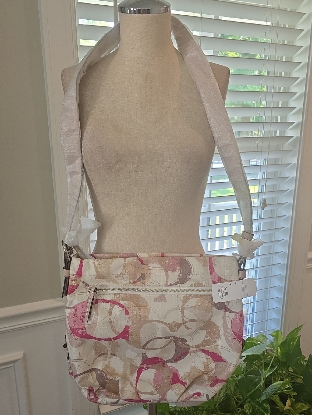 NWT Coach Pink & Beige Signature C's Print Crossbody Bag